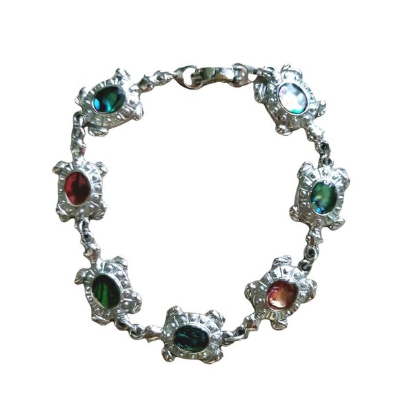 Bracelet Turtle Multicolor Stone Silvertone Fashion Jewelry Novelty - Picture 1 of 2